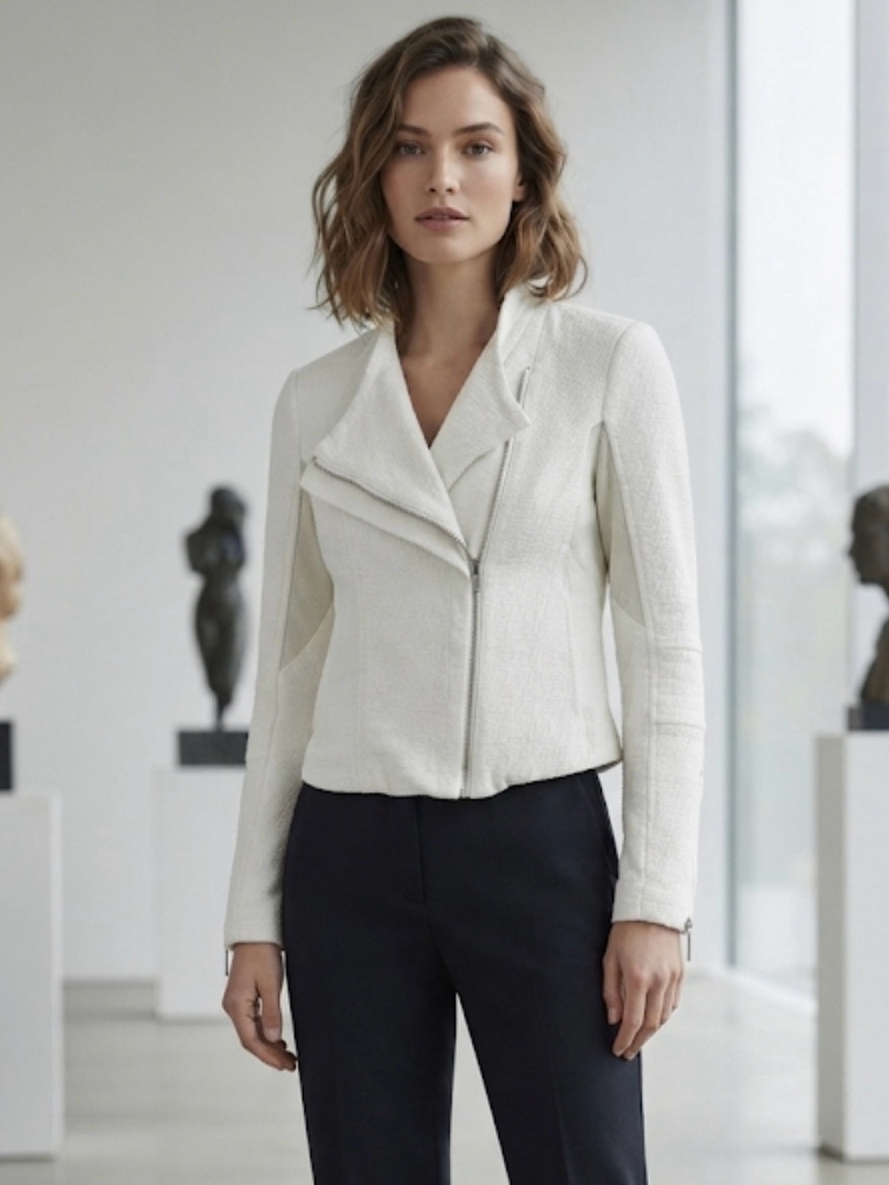 BLANKNYC White Textured Asymmetrical Zip Moto Jacket Size S